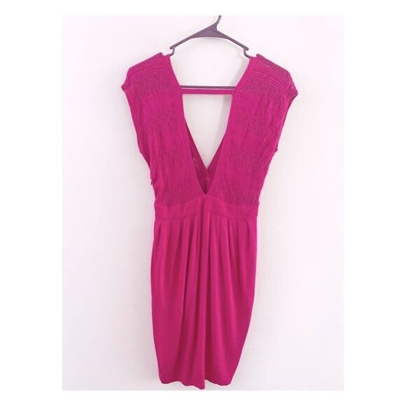 Topin Fuchsia Pink Plunge Neck Cocktail Dress S - Picture 2 of 4